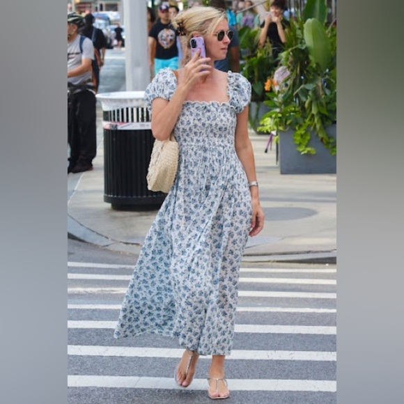 Doen Stanza Cotton Voile Smocked Short Puff Sleeve Maxi Dress Songbird Toile - Picture 5 of 15